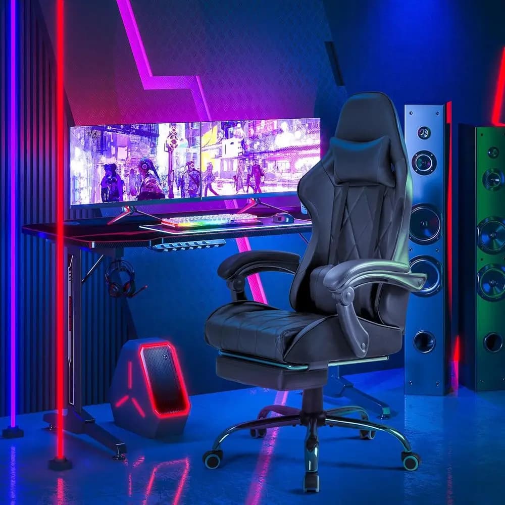 Gaming Chair, Computer Chair with ootrest and Massage Lumbar Support, Ergonomic High Back Video Game Chair with Swivel Seat and