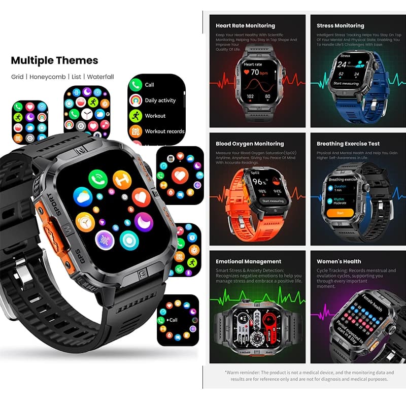 Smart Watch 2.01-inch Screen 540mAh 6 Satellite Positioning System 100+ Sports Modes IP68 Waterproof Bluetooth Call Smart Watch