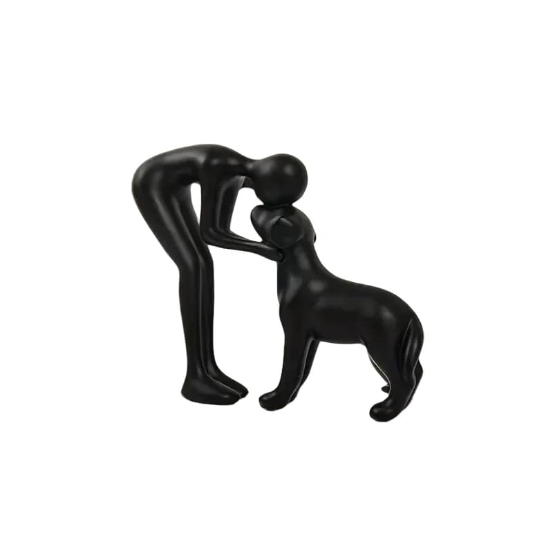 An elegant and simple black dog and owner statue, a warm gift for pet lovers and a home table decoration that is not easy to bre
