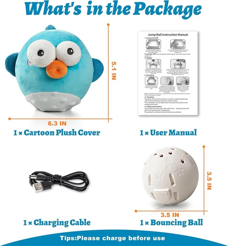 Pet Cat Dog Toy,Rechargeable Crinkle Chew Interactive Squeaky Toy with Jumping Music Moving Ball,Small Medium Large Breed Puppy