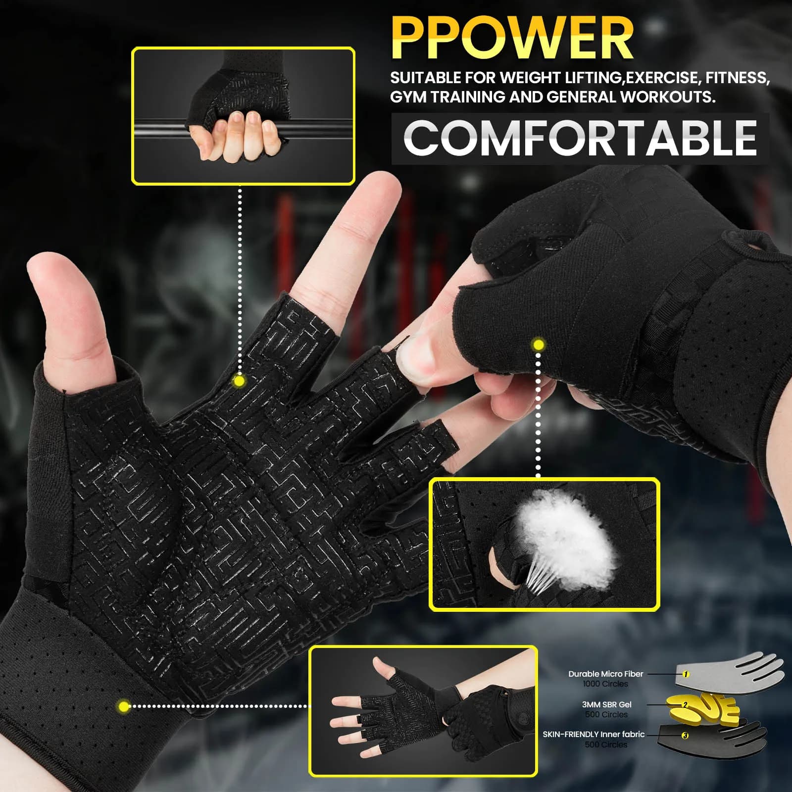 Gym Gloves for Men Sports Multi-use Breathable Gel Weight Lifting Gloves for Pull-ups,Training,Fitness,Road Bike Outdoor Cycling