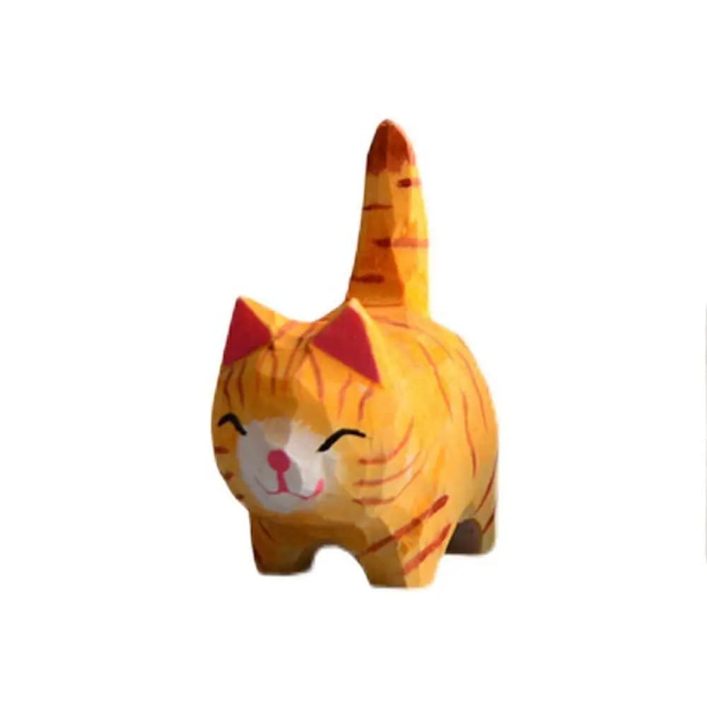 Cat Model Crafts Hand-carved Wooden Cat Statue Cute Tiny Cat Sculpture Cartoon Creative Animal Figurine Kids Gifts