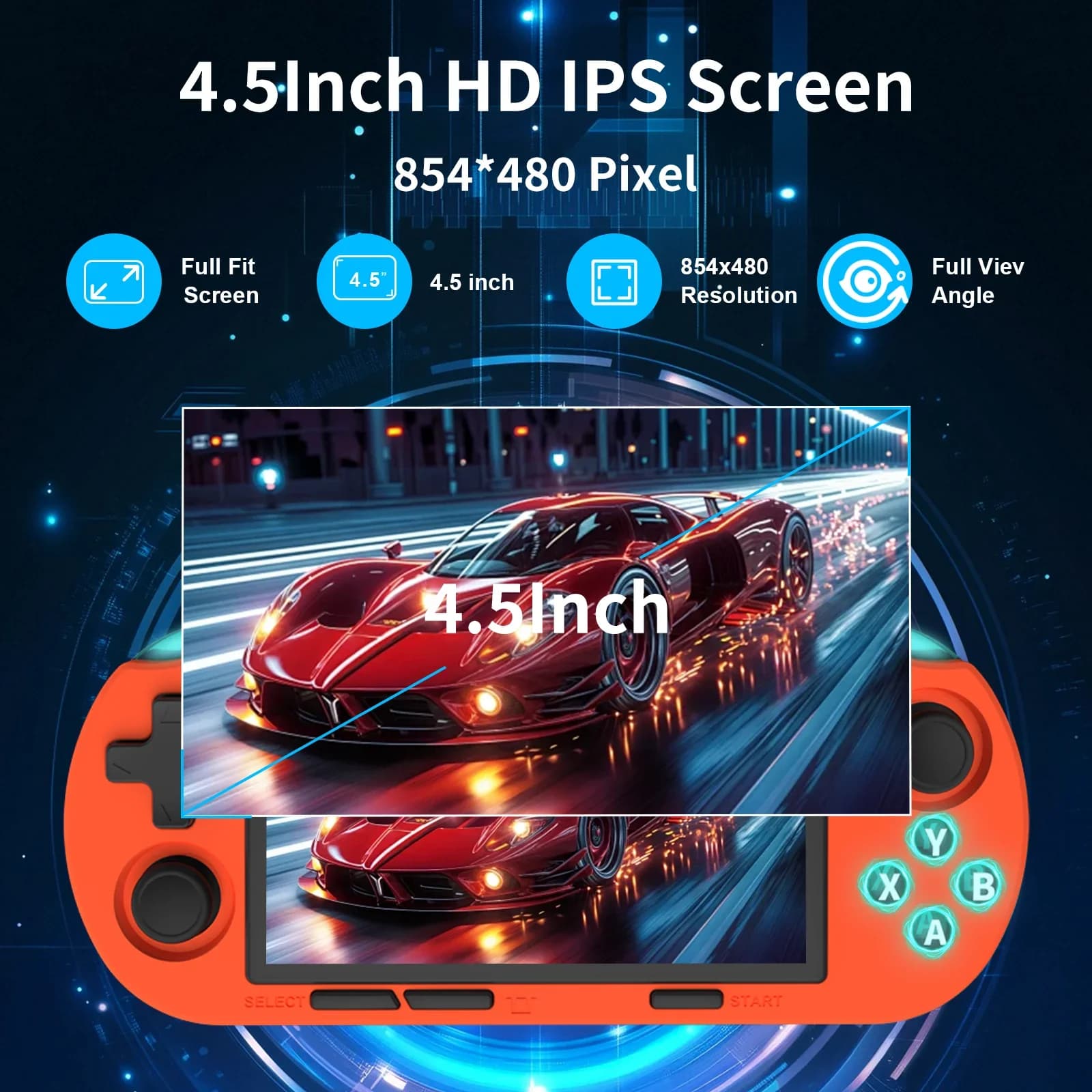 GAMINJA Handheld Portable Gaming Console 4.5Inch HD IPS Screen Display Retro Gaming System LED Lights Built-in 12000 Games