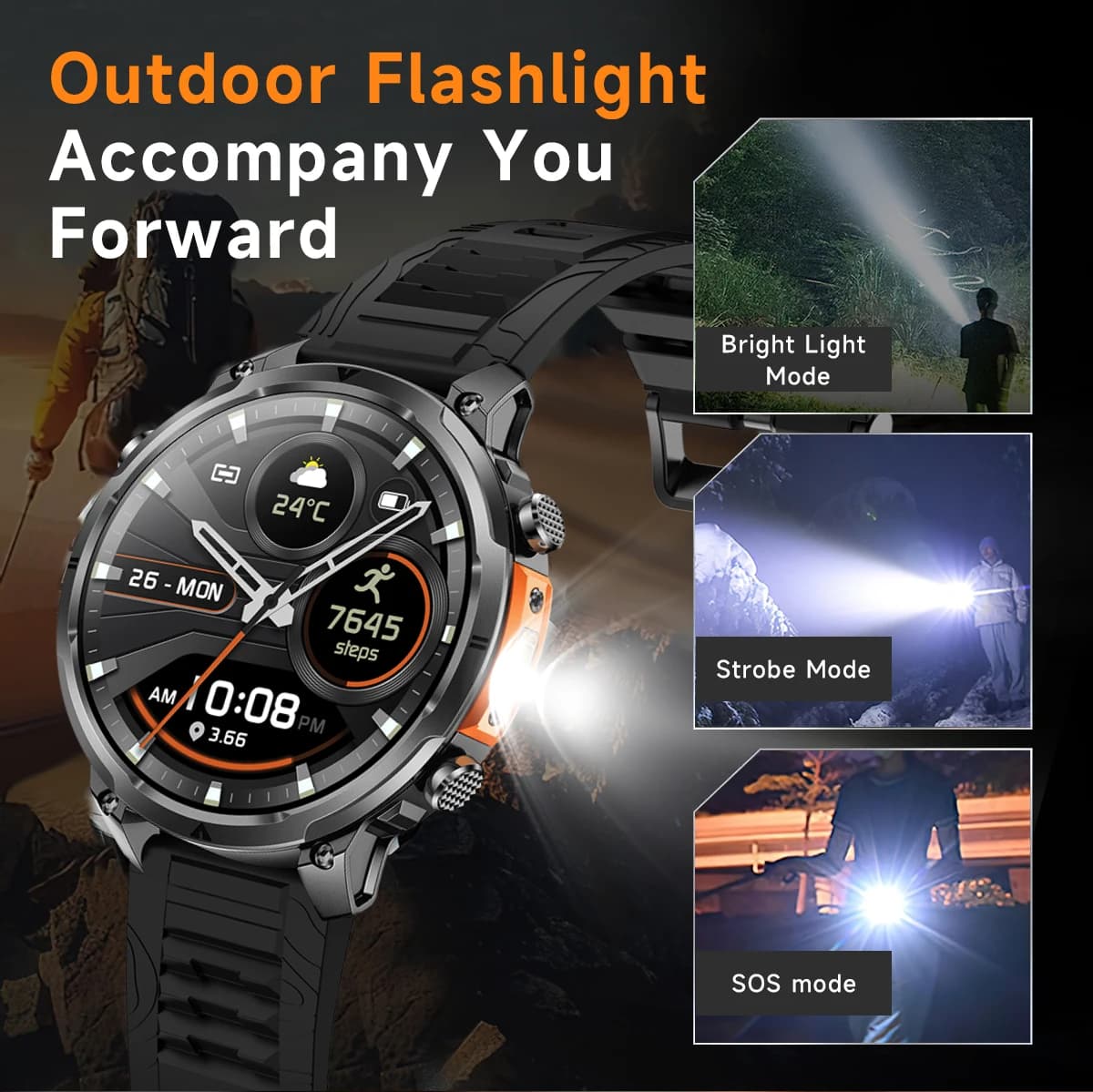 The 2025 new smart watch is equipped with a strong flashlight, supports Bluetooth calls, 1.7-inch HD screen, health monitoring