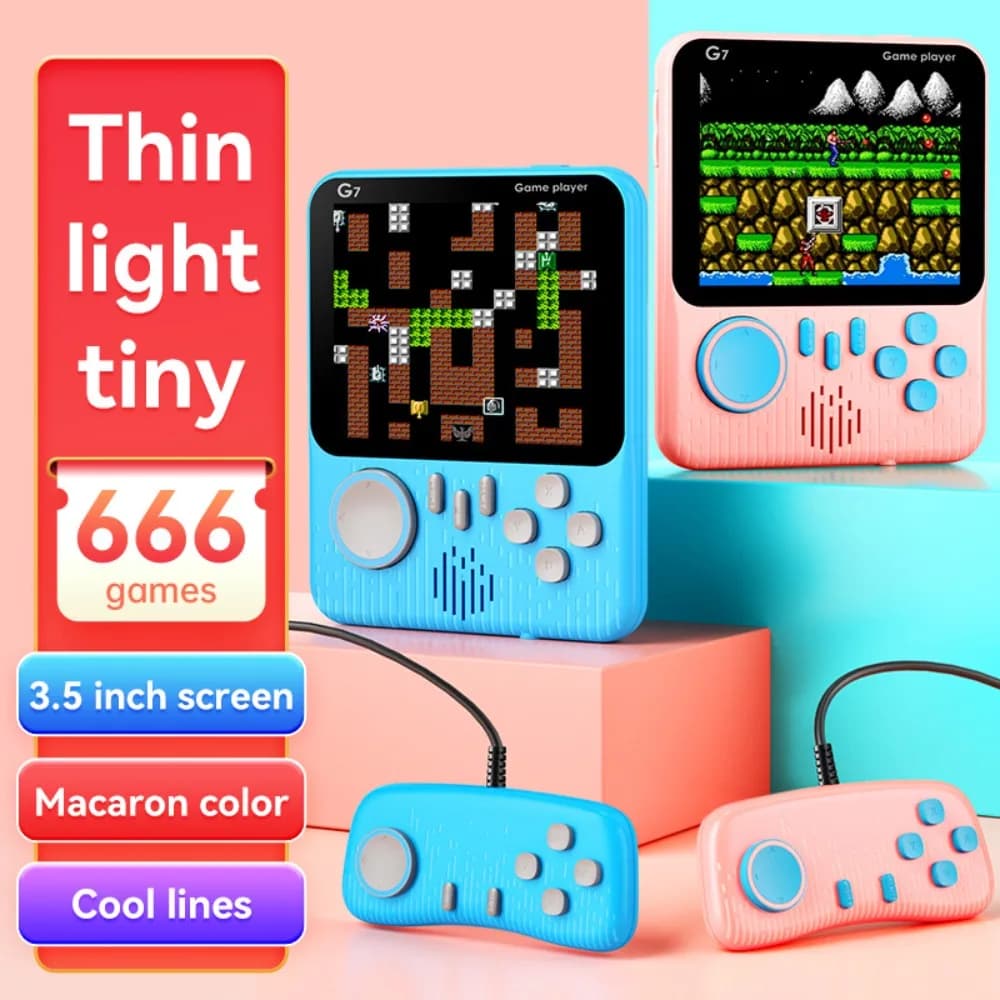 G7 Retro Handheld Game Console, 3.5-Inch LCD,  Built-In 666 Games,Portable Gaming Console, USB Charging Cable, AV Output Cable