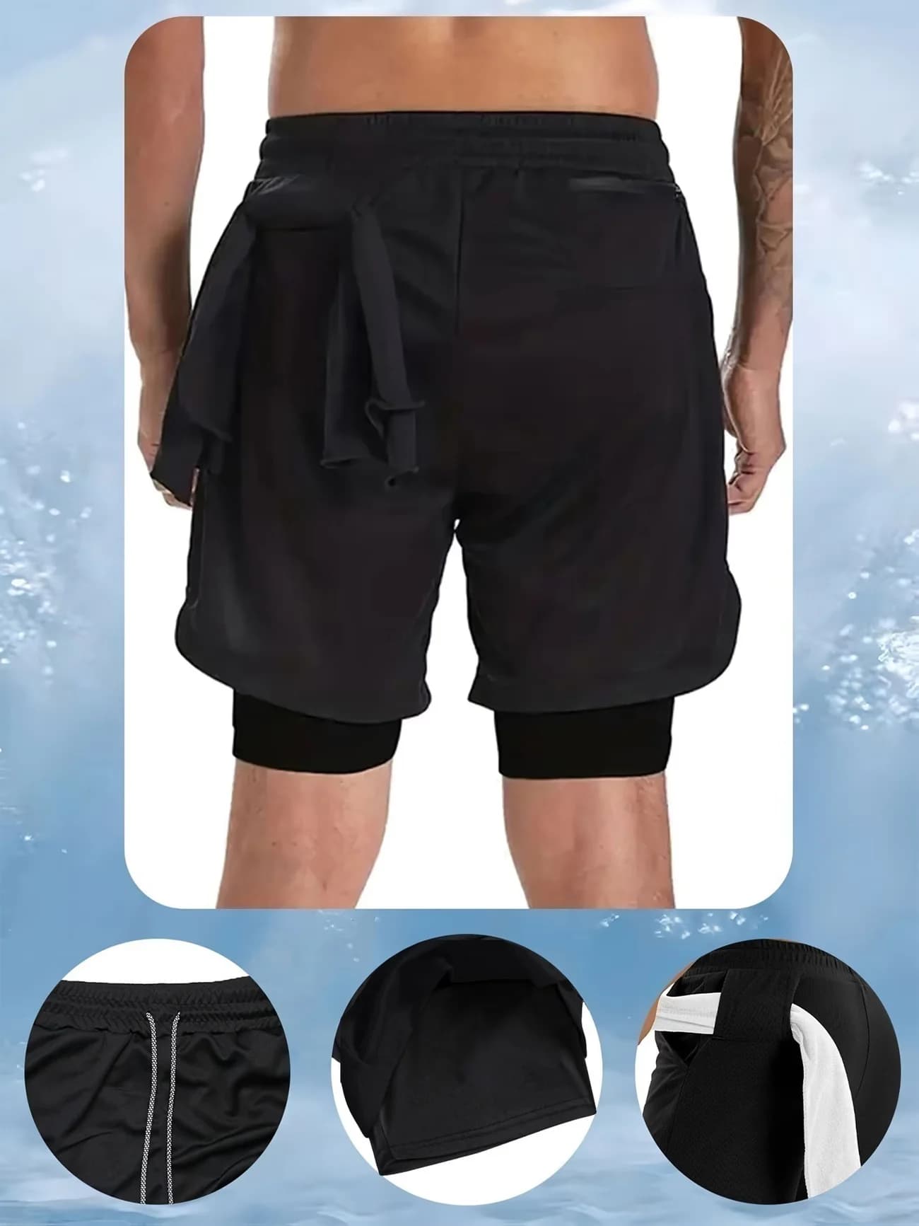 Men's fitness workout set, including a short-sleeve fitness T-shirt and double-layer athletic shorts