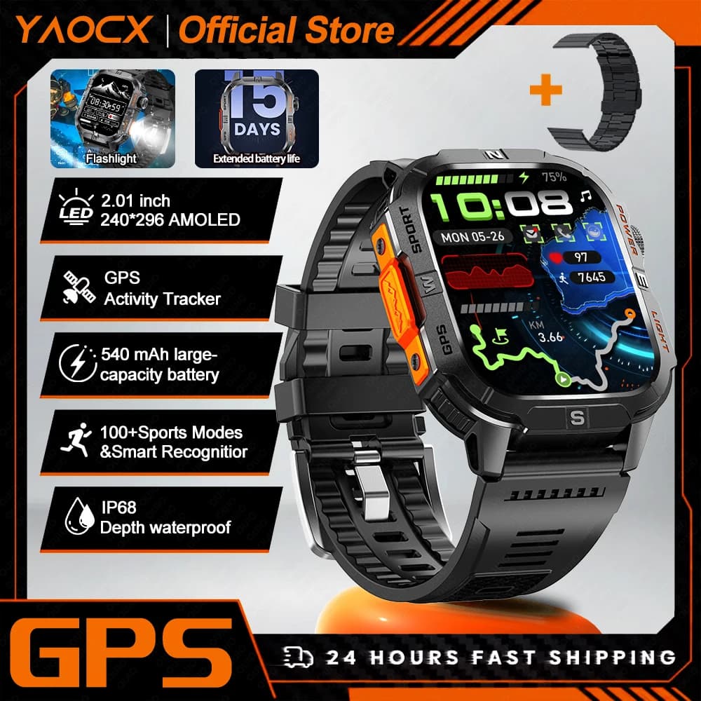 Smart Watch 2.01-inch Screen 540mAh 6 Satellite Positioning System 100+ Sports Modes IP68 Waterproof Bluetooth Call Smart Watch