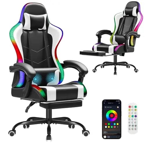 Gaming Chair, Video Game Chair with Footrest and Massage Lumbar Support, Ergonomic Computer Chair Height Adjustable