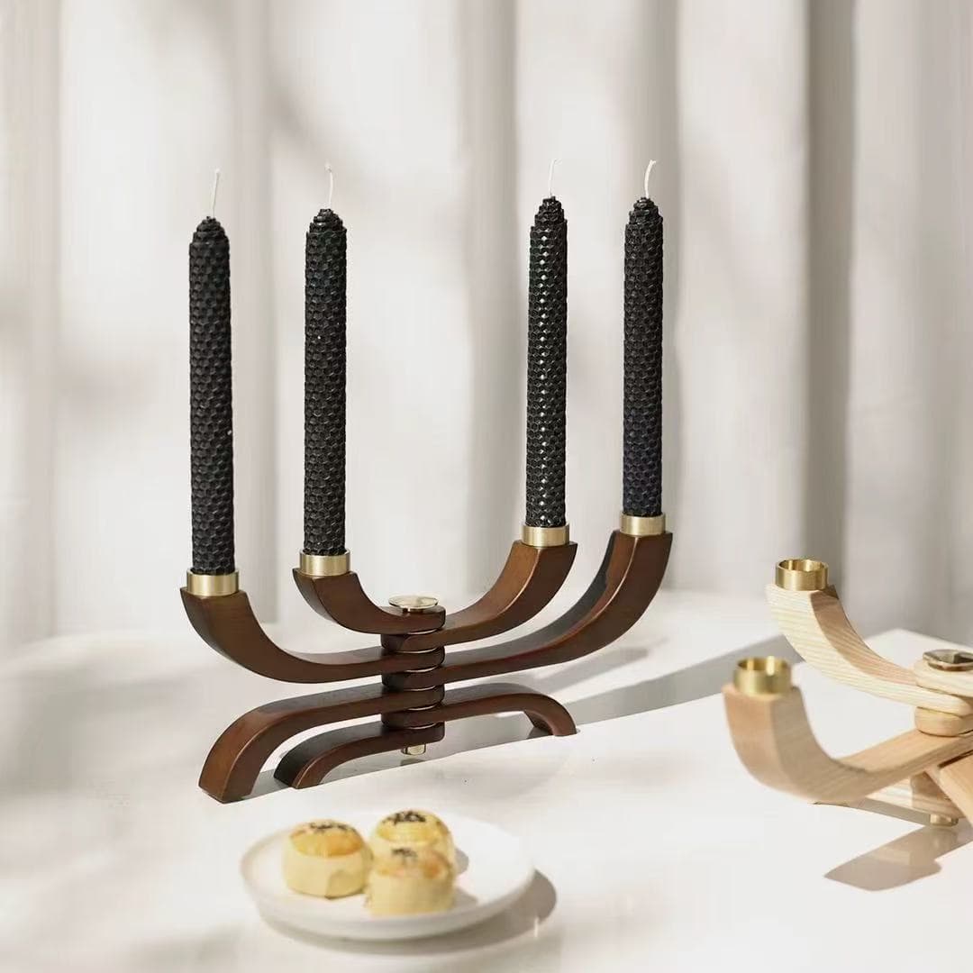Modern Light-luxury Metal And Solid Wood Candle Holder With Candles