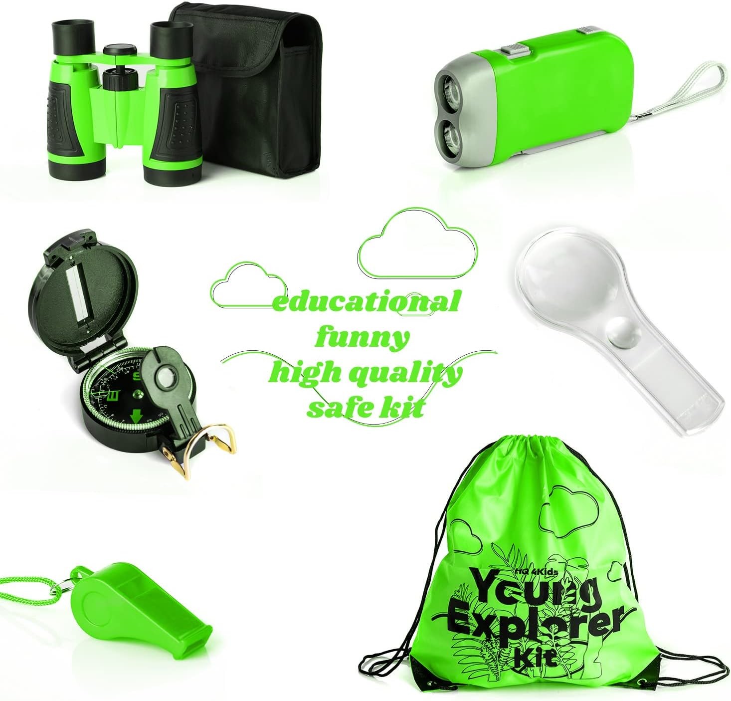 Outdoor Adventure Kit for Kids: Binoculars, Compass, Magnifying Glass & Flashlight. 3-12 Year Old Boys & Girls