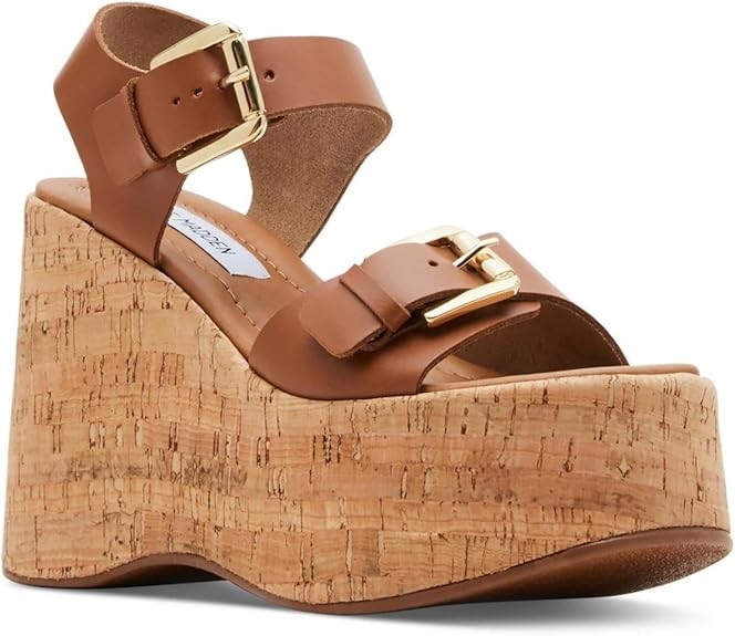 Steve Madden Womens RIVE04S1 Buckle Leather Wedge Heels
