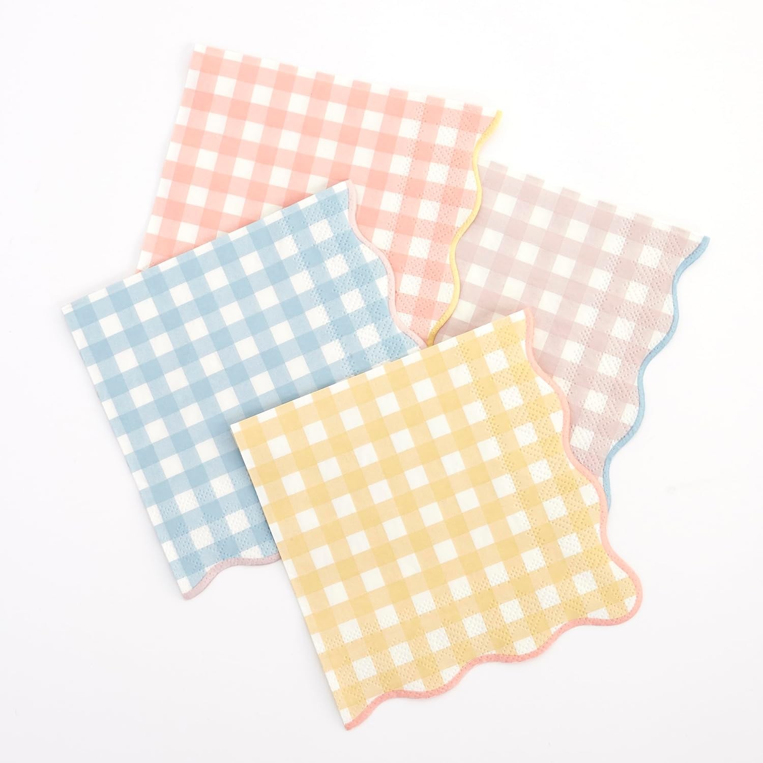 Meri Meri Gingham Napkins (Pack of 20), Thick & Absorbent 3-Ply Paper, Gingham Paper Napkins, Scalloped Edge, Disposable