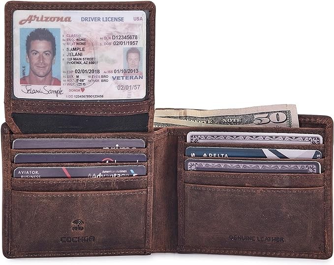 Cochoa Wallet for Men's RFID Blocking Real Leather Bifold Stylish 2 ID Window in Gift Box