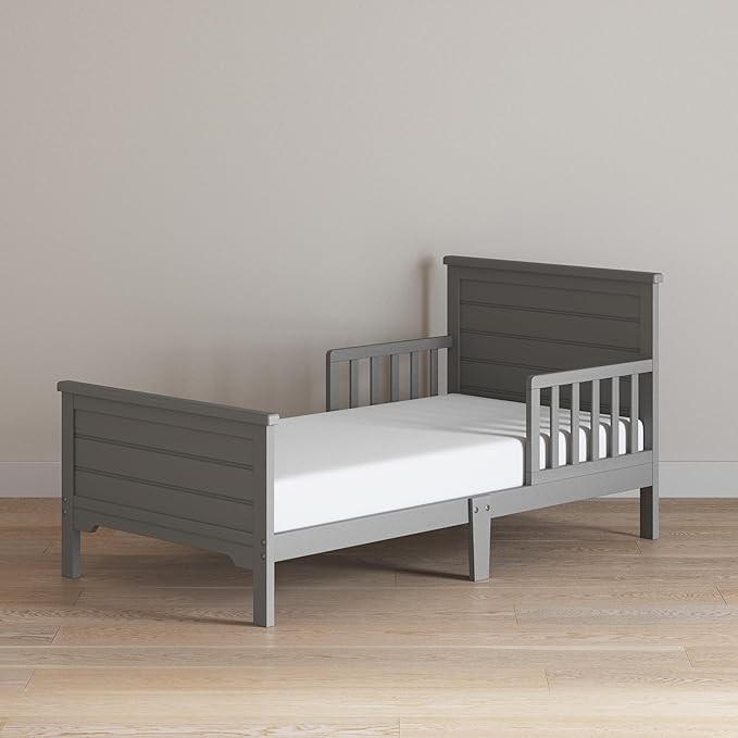 Child Craft Woodland Flat Top Toddler Bed for Kids with Guard Rails, Low to Ground Design, Made of Pinewood, Featuring Clean Lines to Match Any Décor (Brushed Pebble)