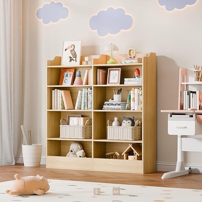 Cozy Castle Toy Storage Organizer, 5 Tier Kids Bookshelf, 10 Cube Toddler Bookcase Storage Cabinet for Playroom, Kids Room, Living Room, Nursery, Cubby, Kindergarten (Oak)