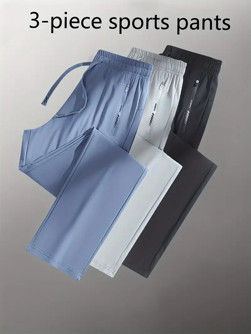 3pcs Women'S Summer Sports Pants - Breathable, High-Waist with Drawstring, Side Pockets, Stretchy Nylon, Light Gray, Casual Athletic Wear, Summer Casual Wear|Minimalist Design|Polyamide Fabric