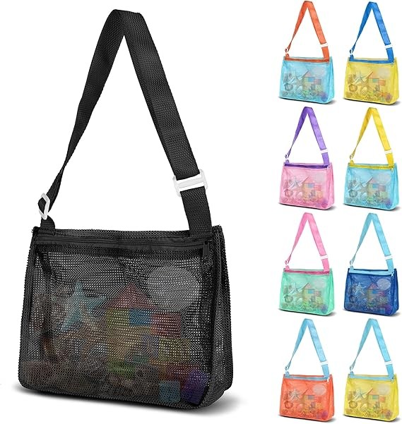 VOROLO Mesh Beach Bag for Holding Toys,Sand Towels Tote for Kids Seashell Collecting,Swimming Accessories for Boys and Girls