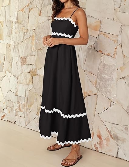ZESICA Women's 2025 Summer Spaghetti Straps Sleeveless Backless Sundress Flowy Smocked Lace Swing A Line Midi Dress