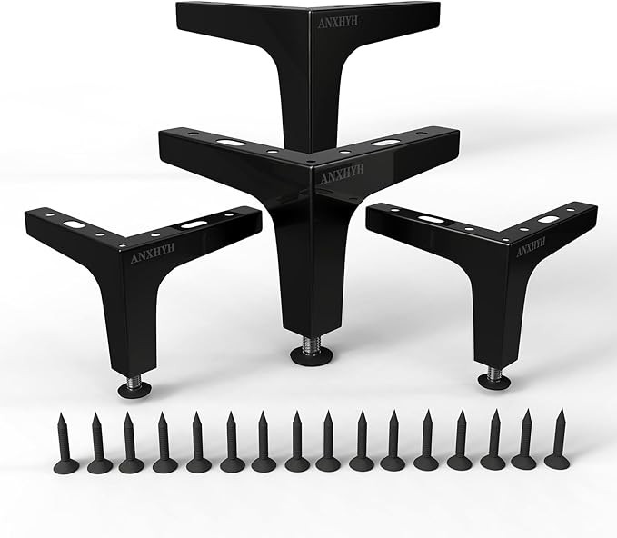 Modern Furniture Sofa Legs Set of 4 matt Black Metal Furniture feet 5 inches Adjustable Contemporary Style Sofa Table Cabinet Cabinet feet DIY Replacement Parts