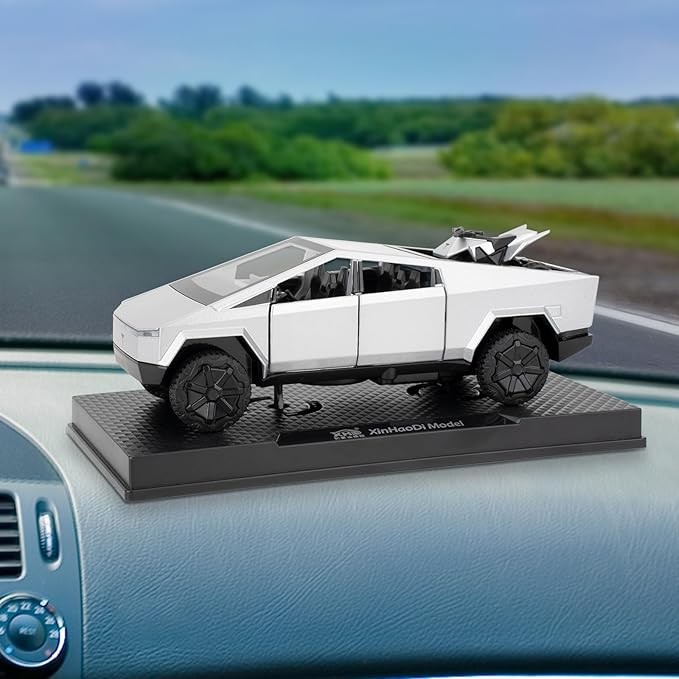 Car Interior Ornaments with Non-Slip Fixed Pads, 1/32 Scale Die-Cast Alloy Car Dashboard Decoration with Sound and Light Function for Men and Women Silver