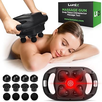 Lunix LX25 4-Head Professional Deep Tissue Massage Gun, Chiropractic Massager, Body Sport Vibrating Back Massager Machine for Pain Relief