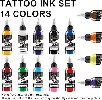 DLD14PCS Shark Universal Tattoo Ink - Vegetarian LOT Dazzling Tattoo Supplies - Dynamic pigments, Colored Lines - Tattoo Ink Set - Lifetime Companion for Tattoo Enthusiasts