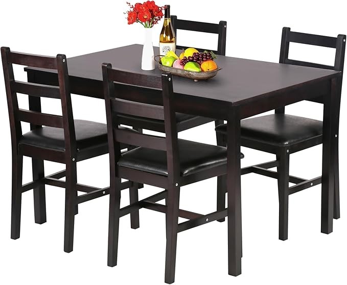 FDW Kitchen Table and Chairs for 4 Dining Room Table Set,Wood Elegant Kitchen Sets for Small Space,Dark Brown