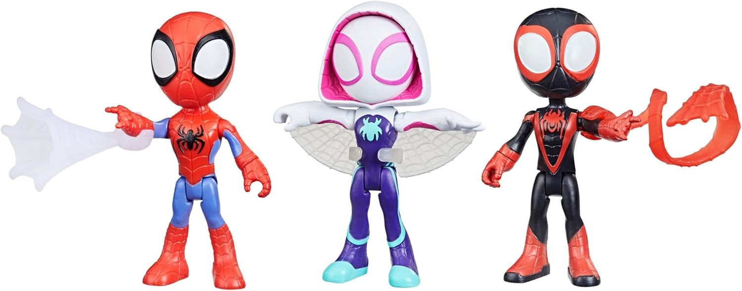 Spidey and His Amazing Friends 3-Pack, 4-Inch Scale Marvel Action Figures, Includes 3 Figures and 3 Accessories, Spider-Man, Ghost-Spider & Miles Morales (Amazon Exclusive)