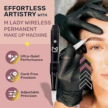 M Permanent Makeup Machine - Microblading Machine, Eyebrow Tattoo Machine - Microshading, Lip, Ombre Brows Machine - Wireless Machine Kit - Achieve Flawless Results (Machine, Black)