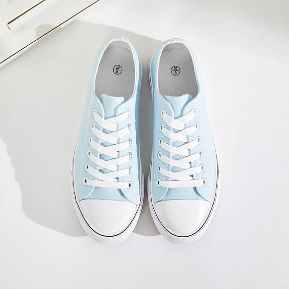 FRACORA Womens White Canvas Sneakers Low Top Lace Up Canvas Shoes Fashion Comfortable