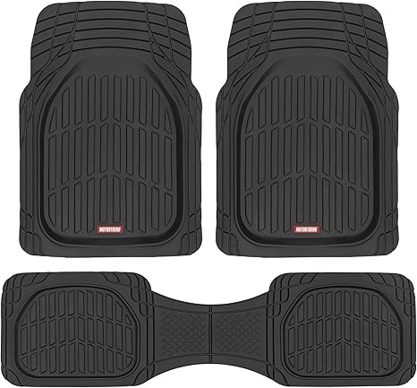 Motor Trend FlexTough Floor Mats for Cars, Black Deep Dish All-Weather Mats, Waterproof Trim-To Fit Automotive Floor Mats for Cars Trucks SUV, Universal Floor Liner Car