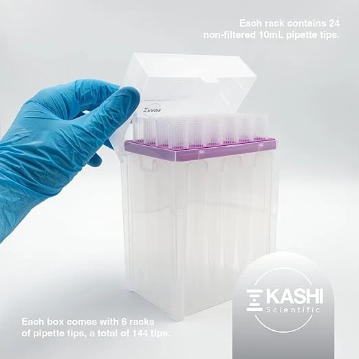 10000uL Universal Racked Laboratory Pipette Tips, Sterile Dnase/Rnase Free, Pyrogen Safe [10mL, Non-Filtered, 144 Tips]