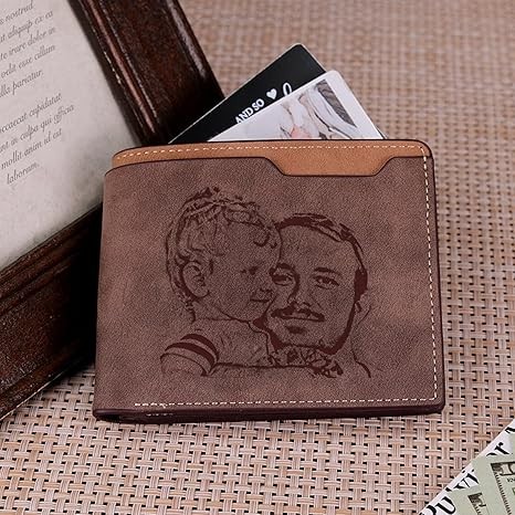 Custom Wallets for Men, Personalized Minimalist Leather Bifold Wallet Engraved with Name & Photo Initials, Customized Wallet Gifts for Fathers Boyfriend Son Husband