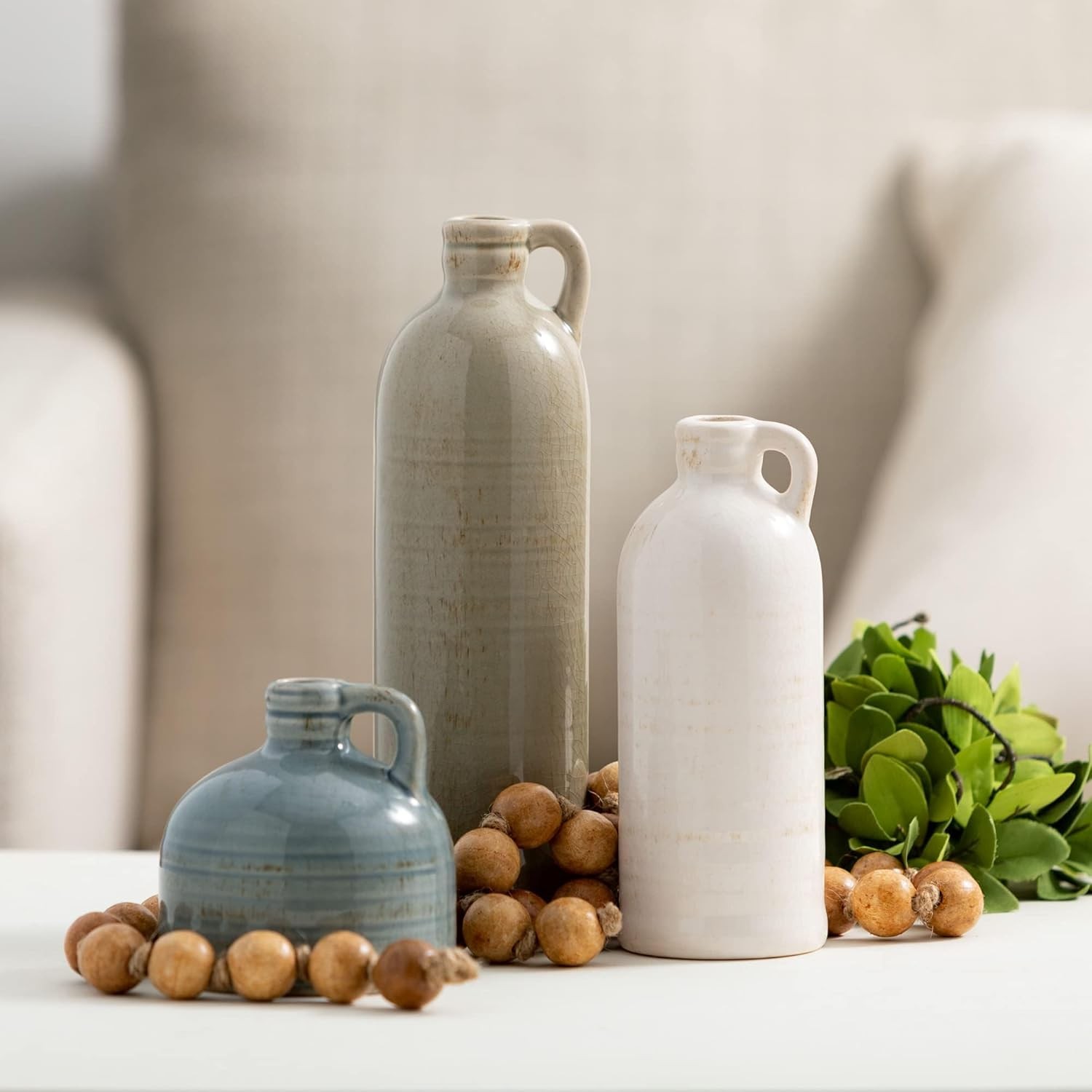 Sullivans Ceramic Jug Vase Set, Farmhouse Decor, Kitchen, Bedroom, Office, Living Room, Bathroom, & Coffee Table Centerpiece Decorations, Vases for Decor, Mantle & Shelf (CM2431)