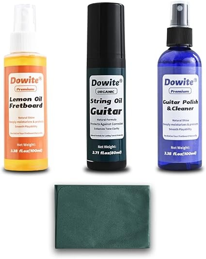 Guitar Cleaning Maintenance Care Kit - All-in-One Guitar Cleaner, Lemon Oil,String Oil, Microfiber Cloth - Safe Non-Toxic Formula for Long-Lasting Shine& Protection