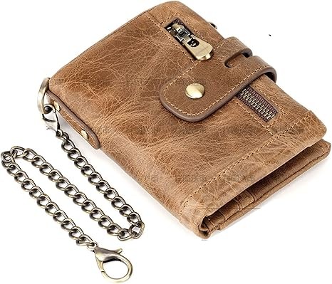 Vintage Small Women's wallet RFID Blocking Chain ladies purse leather (brown)