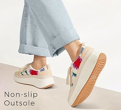 LUCKY STEP Women's Platform Sneakers Rhinestone Fashion Chunky Casual Sparkly Retro Braided Walking Shoes