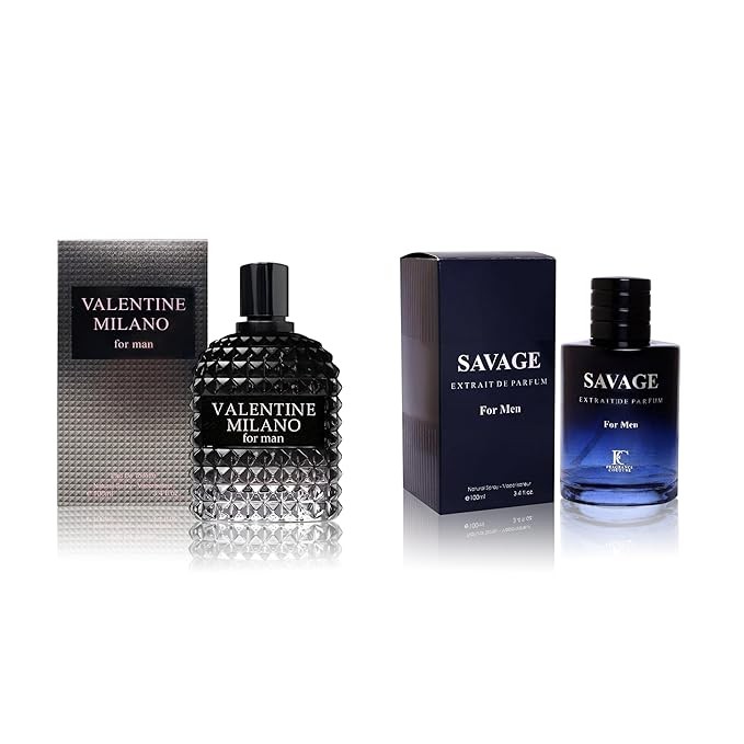 Men Cologne Set (3.4oz/100ml x 2PCS) Savage EXT&Valentine Milano Eau De Perfume for Men Notes of Woody, Spicy, Citrus & Aromatic Fragrance