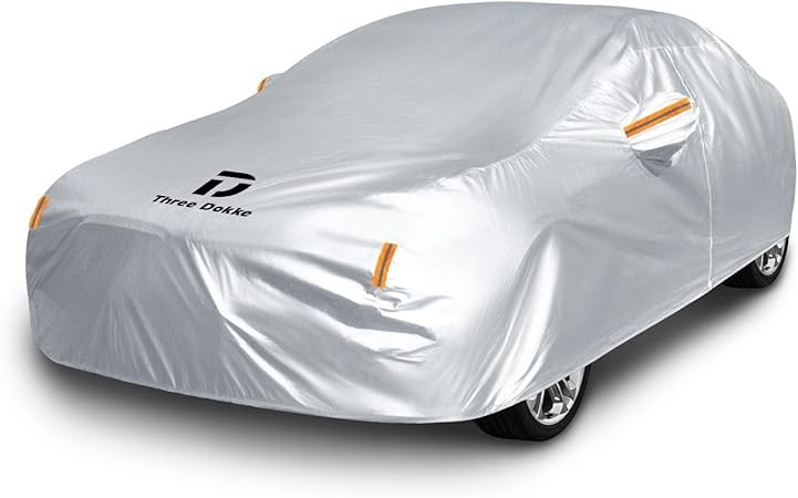 6 Layers Car Cover Waterproof All Weather for Automobiles, Outdoor Full Car Covers Rain Sun UV Protection with Zipper Cotton, Universal Fit for Sedan (186-195 inch, Silver)