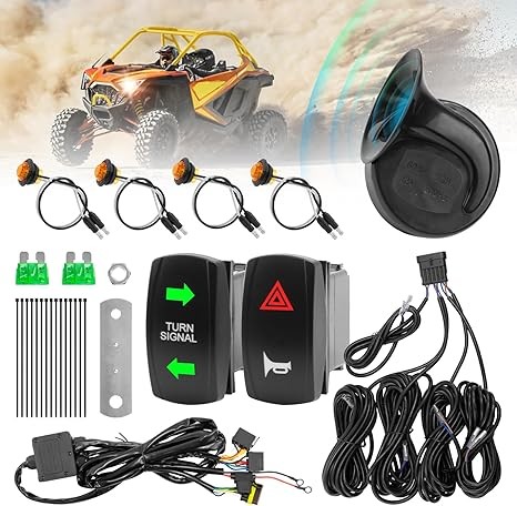 ATV UTV Turn Signal Kit, Universal Street Legal Turn Signal with Toggle Switch & 60B Horn, Plug and Play Blinker Kit for Polaris, Can-Am, Kawasaki, Arctic Cat, Pioneer Golf Cart Dune Buggy