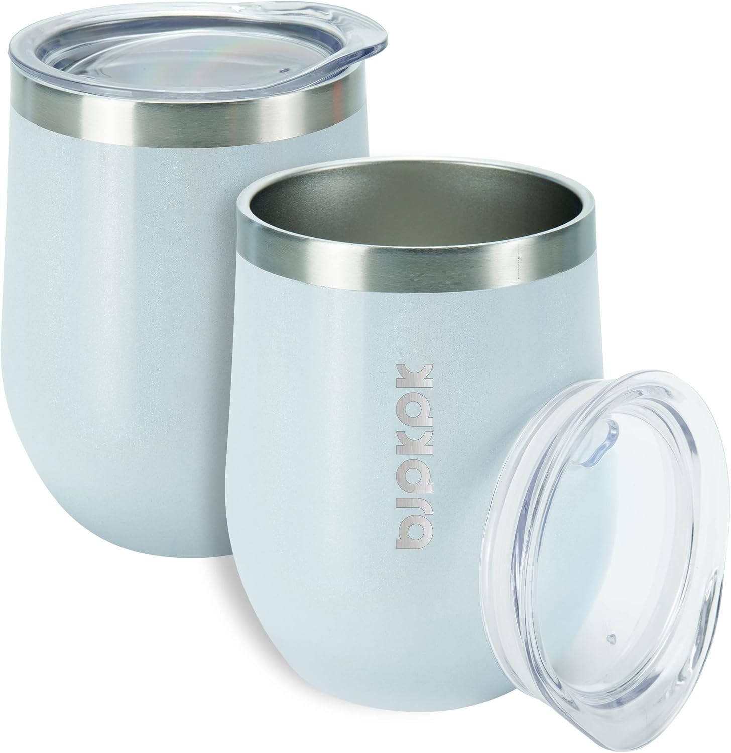 BJPKPK 2 pcs 12oz Insulated Wine Tumblers, 12oz Double Wall Vacuum Coffee Mugs with Lid, Unbreakable Stainless Steel Wine Glasses, Insulated Coffee Cups for Home & Outdoor, Shimmer-White