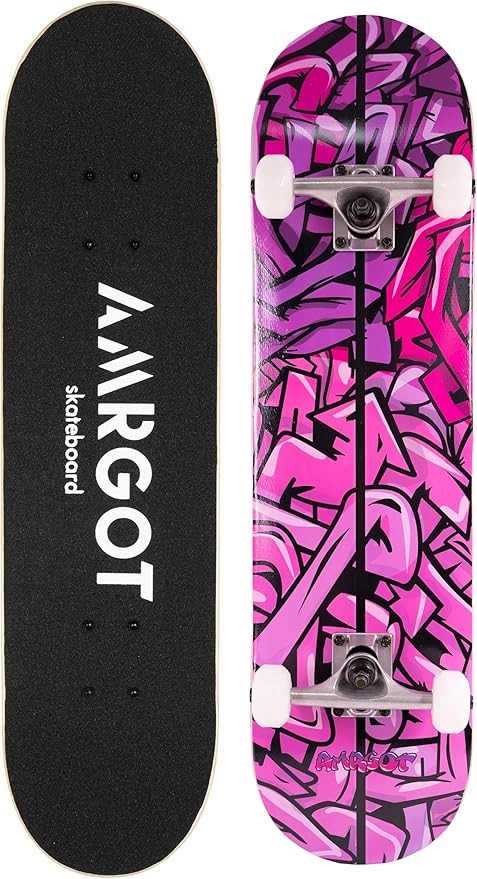 Skateboards for Beginners,31 * 8 inches Complete Skateboards for Kids,Boys,Girls and Adults,7 Layer Maple Wood,Double Kick Deck Concave Standard and Tricks Skateboard