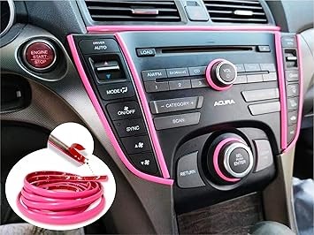 25FT Hot Pink Car Exterior and Interior Molding Trim Universal Dashboard Bumper Window Door Body Side Decorative DIY Flexible Strip (Width: 1/4inch (6mm))