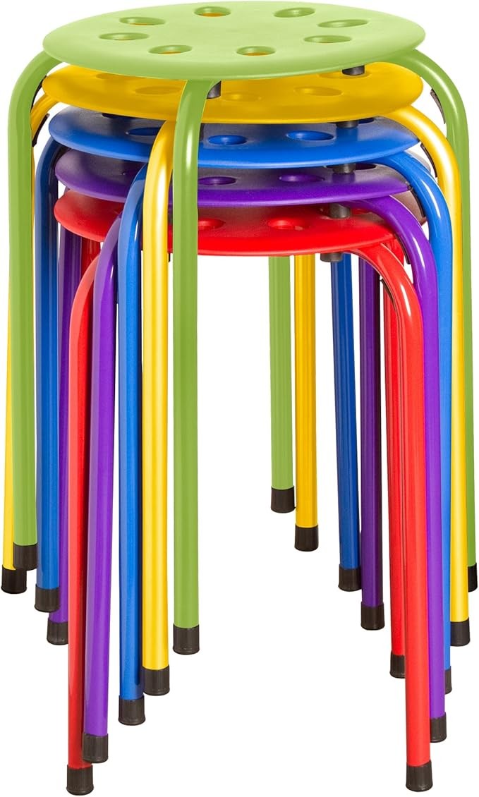 Norwood Commercial Furniture Stacking Stools for Kids and Adults, 17.75" Standard Height Portable Nesting Office and Classroom Stools, Assorted Color, Pack of 5