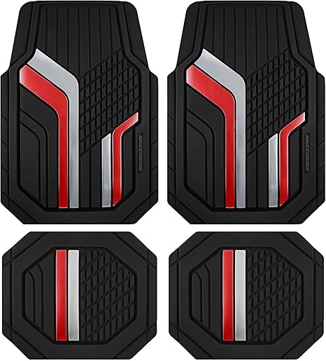 Skechers Heavy Duty Rubber Car Floor Mats,Dual Color Design Floor Mats,All Weather Car Mats,Waterproof Trim to Fit Universal Floor Liner Car Accessories,Automotive Floor Mats for Cars Trucks Suvs,Red